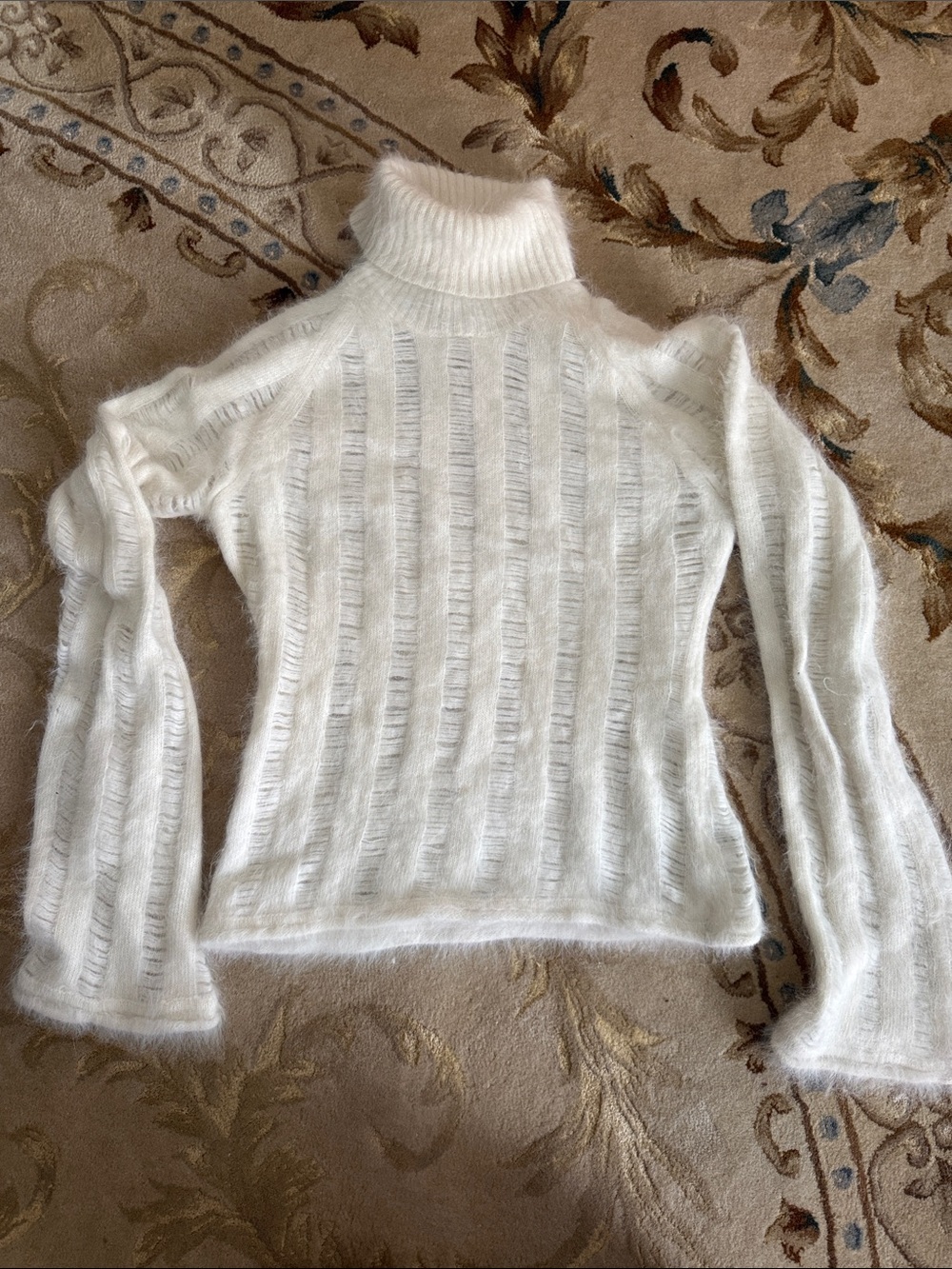 bebe White Fuzzy Ribbed Turtleneck Sweater